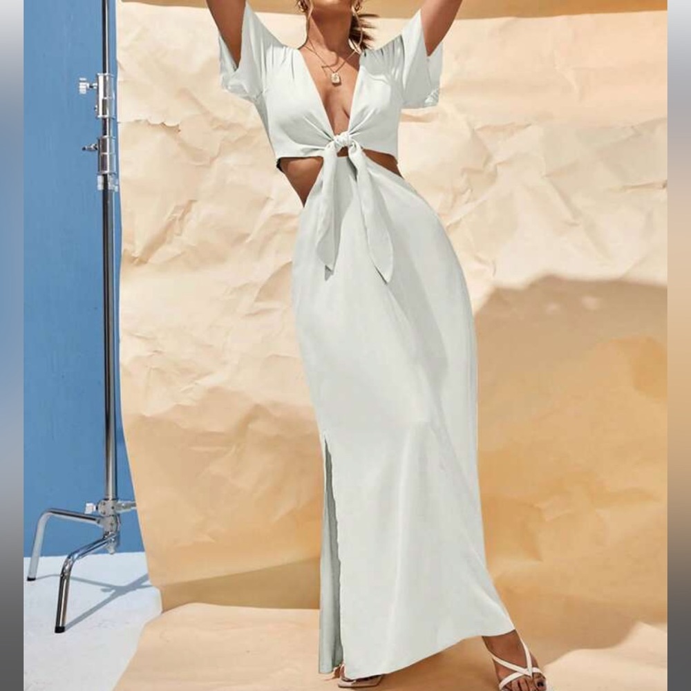 Tie Front Split Hem Dress
